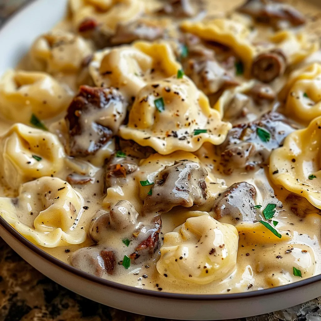 Cheesesteak Tortellini in Creamy Provolone Sauce
