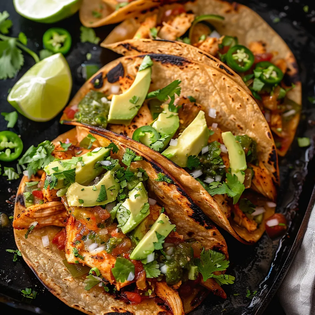 Crispy Poblano Chicken Tacos with Avocado-JalapeƱo Salsa