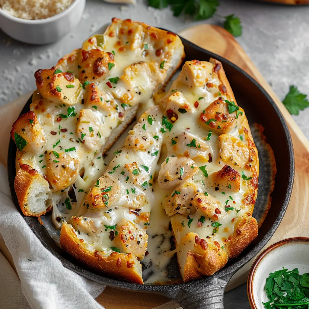 CHICKEN ALFREDO GARLIC BREAD