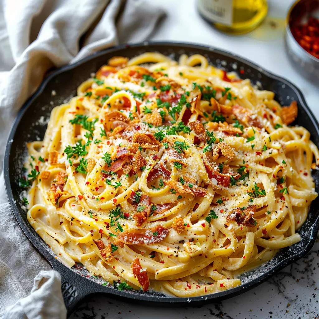 Creamy Pumpkin Alfredo Pasta with Crispy Prosciutto