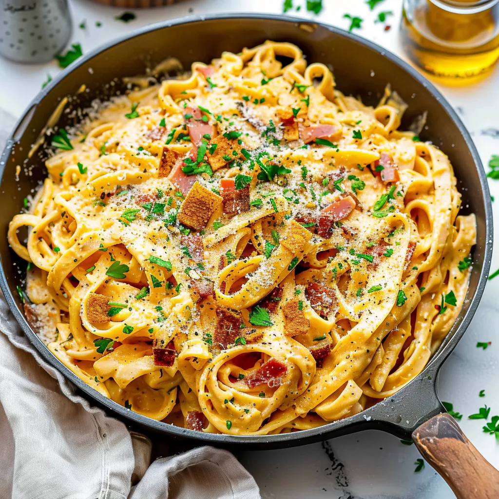 Creamy Pumpkin Alfredo Pasta with Crispy Prosciutto