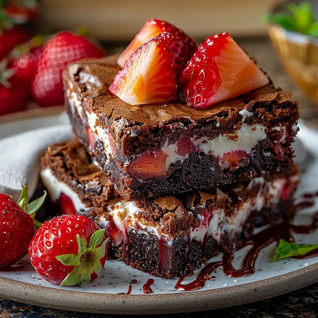 Fudgy Strawberry Shortcake Brownies