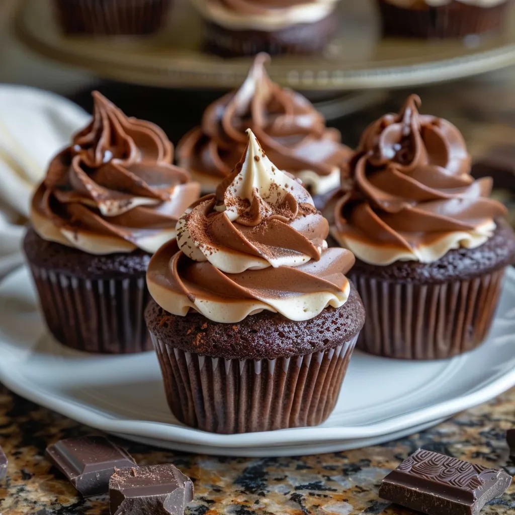 Swirled Chocolate Cupcakes with Creamy Chocolate Filling