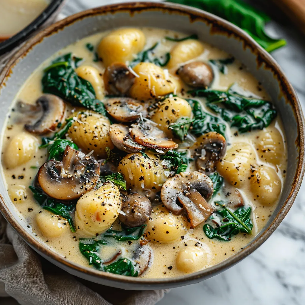 CREAMY SPINACH AND MUSHROOM GNOCCHI SOUP