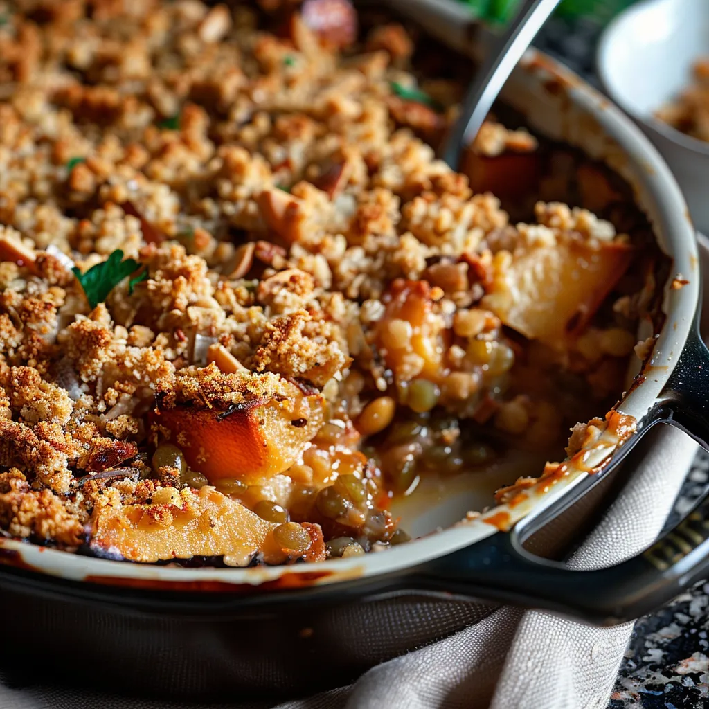 Lentil Bake with a Savoury Nut Crumble Topping