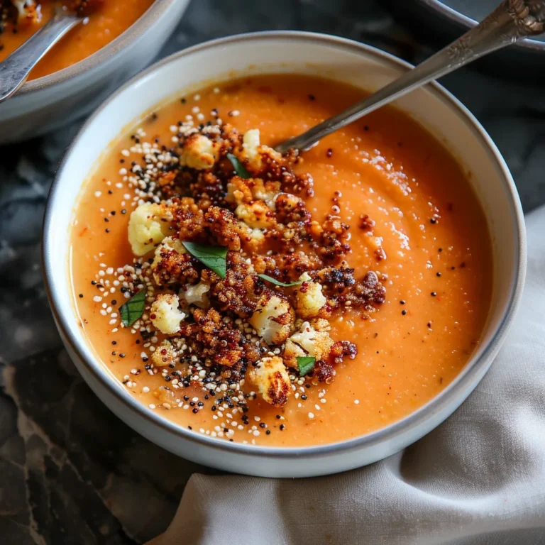 Roasted Garlic Cauliflower and Tomato Soup with Crispy Quinoa