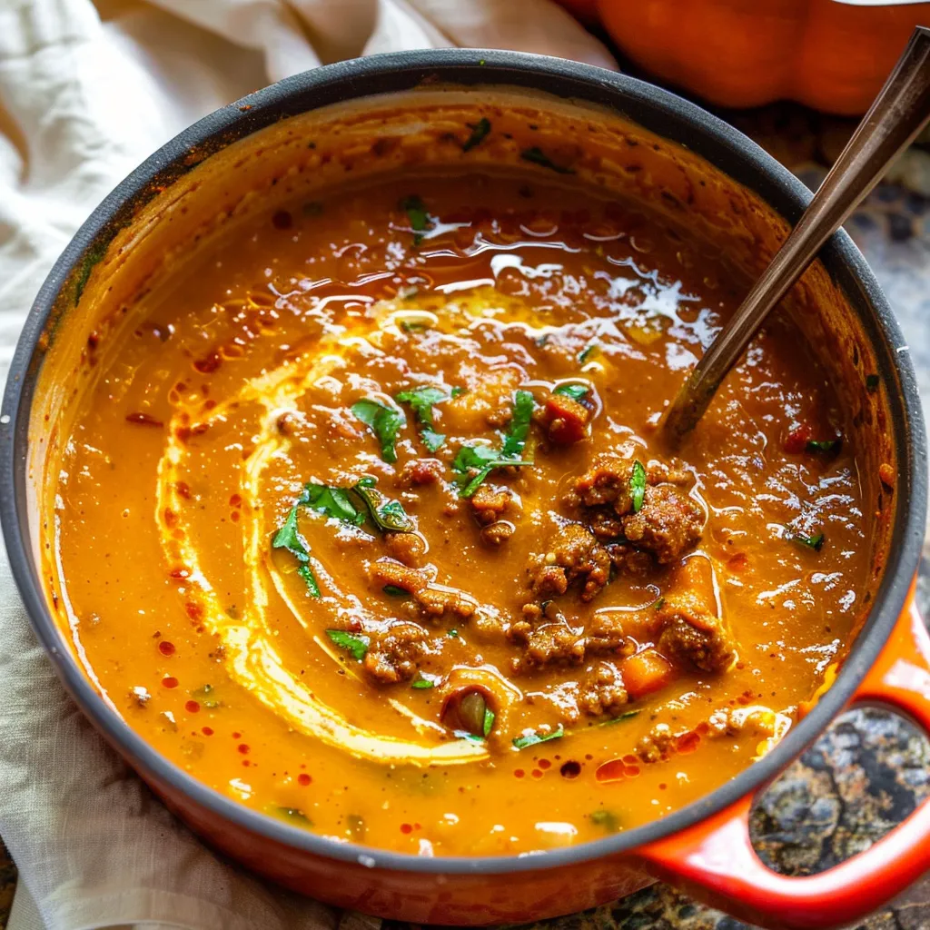 Spicy chorizo pumpkin soup