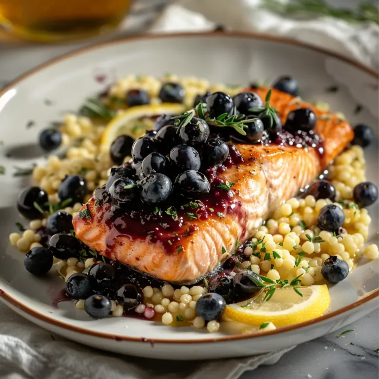 Blueberry Glazed Salmon with Lemon Herb Couscous