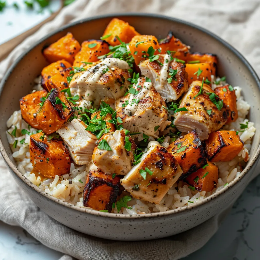CHICKEN AND SWEET POTATO RICE BOWL