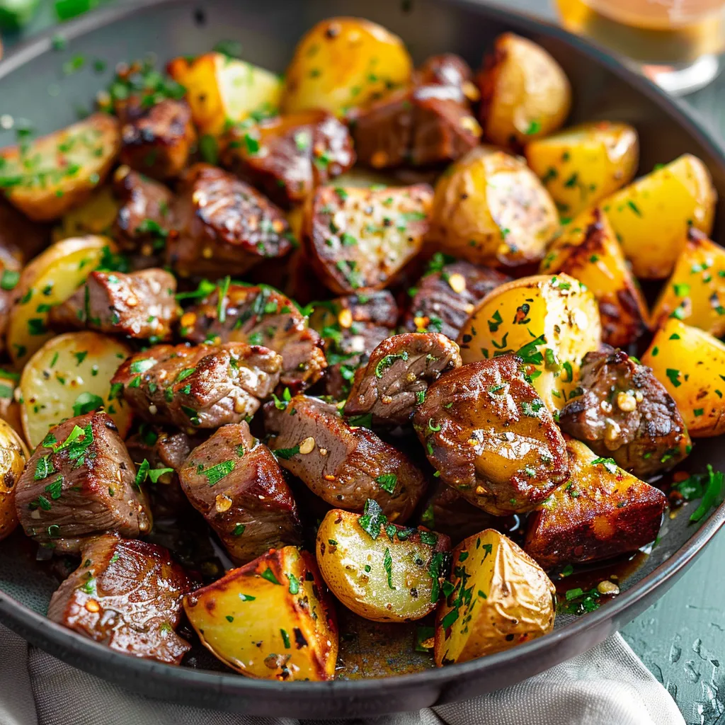 Garlic Butter Beef Bites and Potatoes