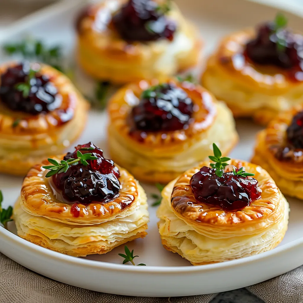 Mini brie bites in puff pastry with jam