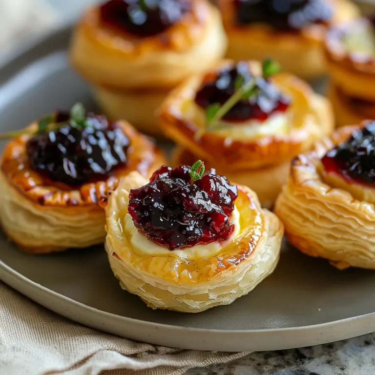 Mini brie bites in puff pastry with jam