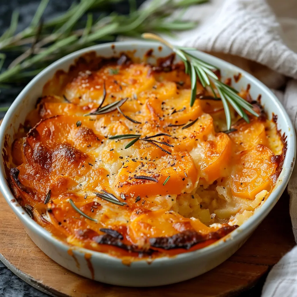 SWEET POTATO GRATIN WITH SMOKED GOUDA AND ROSEMARY