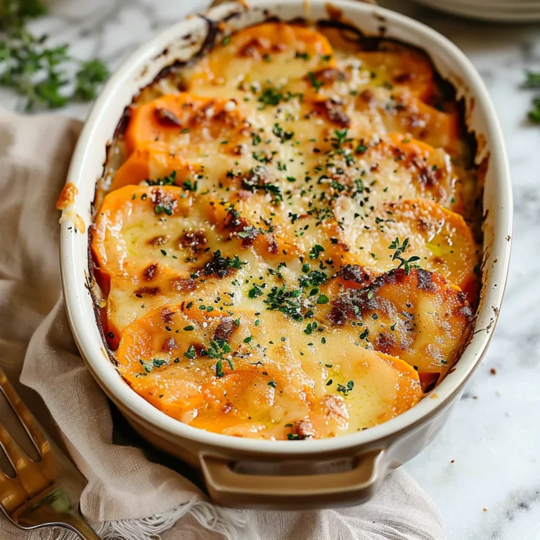 Sweet Potato Gratin with Caramelized Onion and Parmesan Cheese