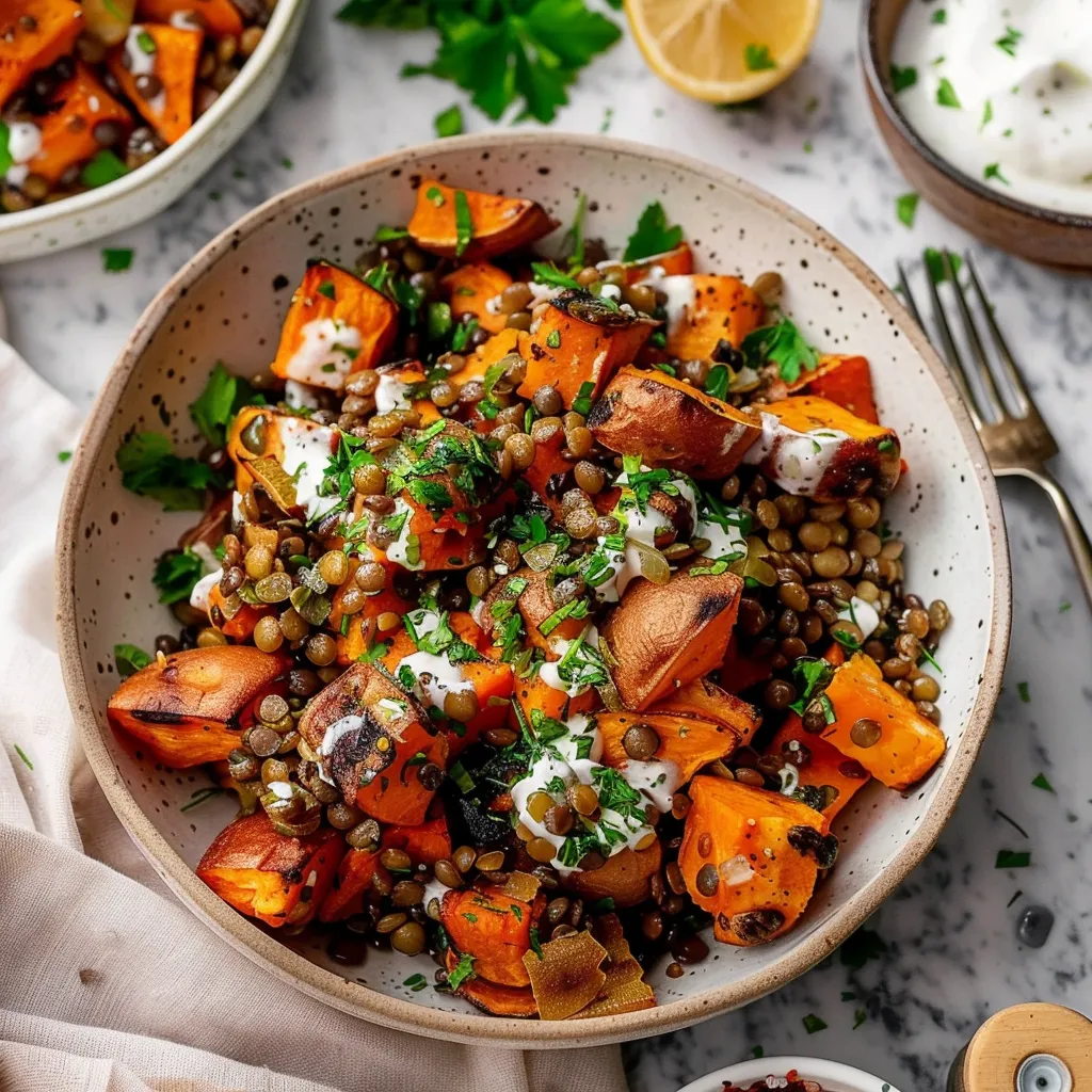 Roasted Sweet Potato Salad with Lentils
