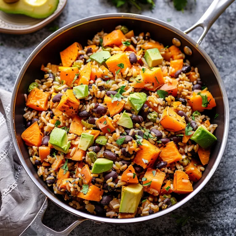 Southwest Sweet Potato Black Bean and Rice Skillet
