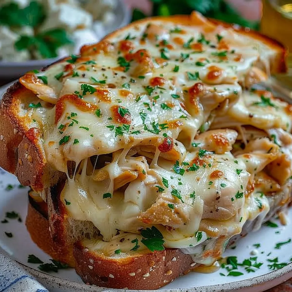 cheesy chicken garlic bread sandwich