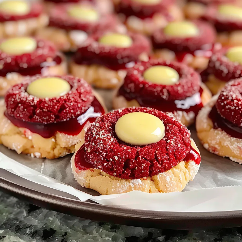 red velvet cream cheese thumbprint cookies