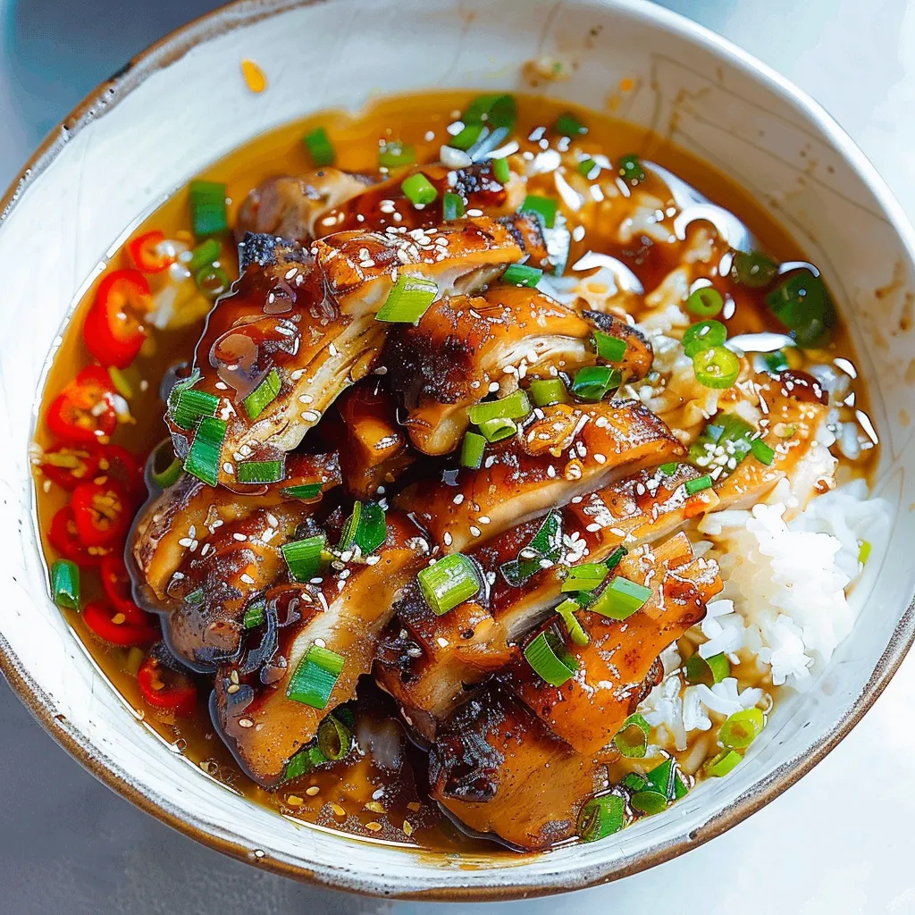 caramelised soy chicken in garlic ginger broth with rice