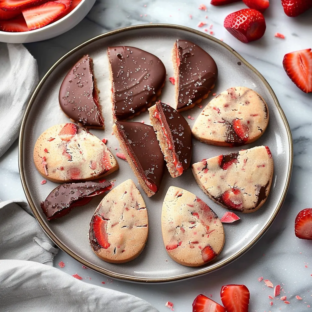 chocolate dipped strawberry shortbread cookies