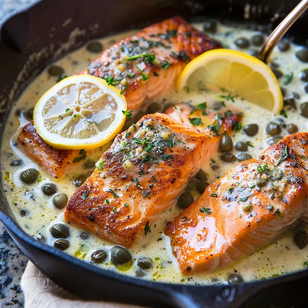 Crispy Skillet Salmon with Creamy Lemon Caper Sauce