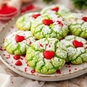 Easy Grinch Crinkle Cookies with Red Hearts