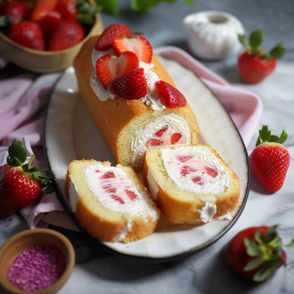 Fresh Strawberry and Cream Japanese Cake Roll