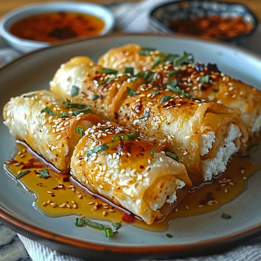 Oven Fried Feta Rolls with Chili Honey