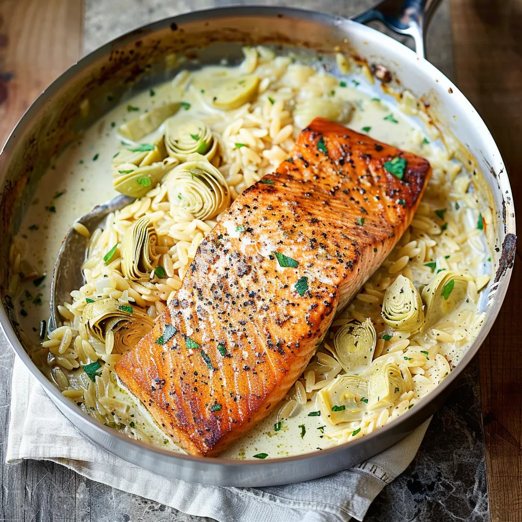 Salmon with Artichoke Orzo