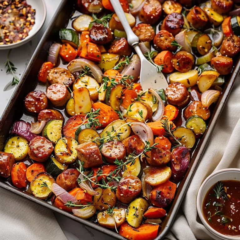 Sheet Pan Sausage and Veggies with Maple Dijon Sauce