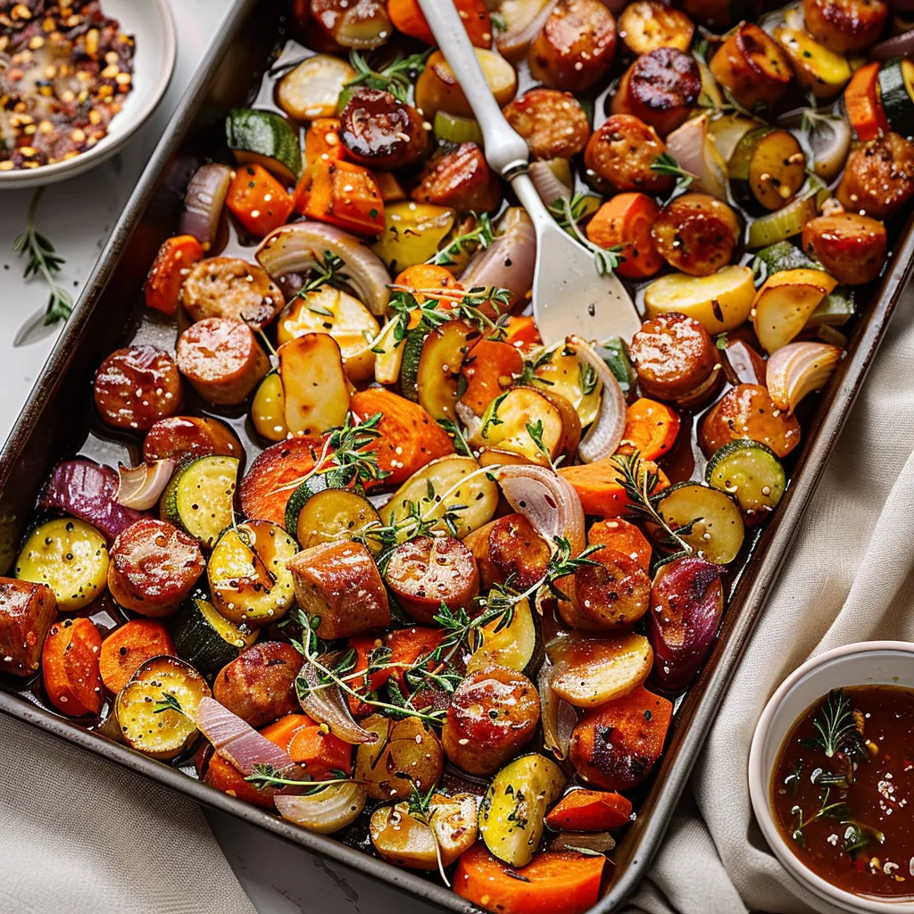 Sheet Pan Sausage and Veggies with Maple Dijon Sauce