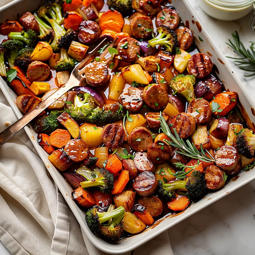 Sheet Pan Sausage and Veggies with Maple Dijon Sauce