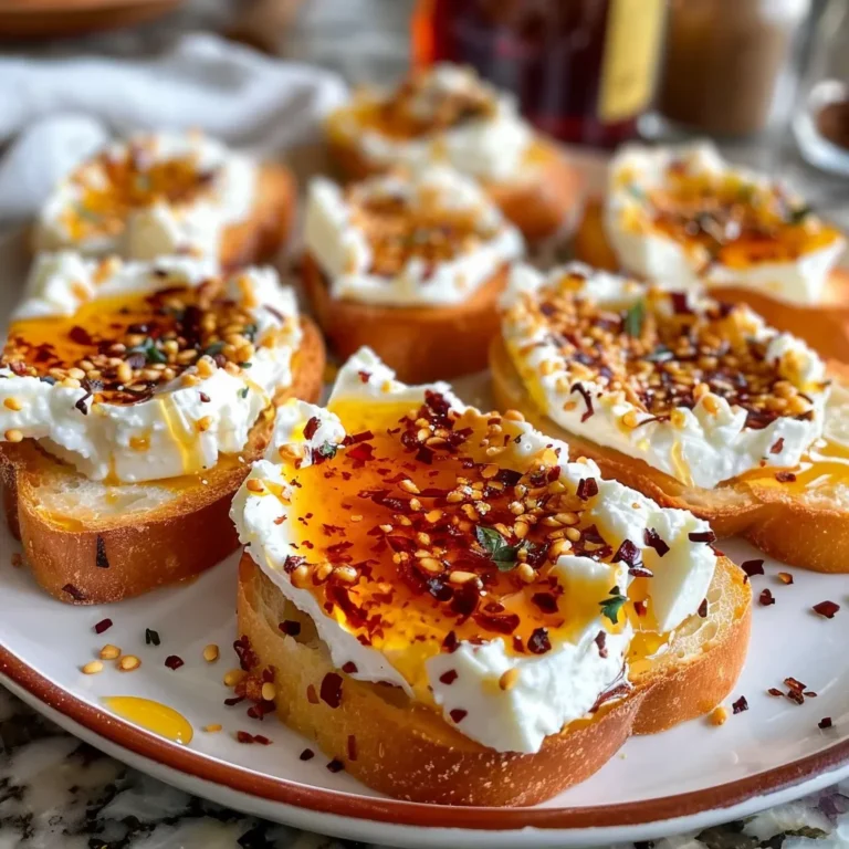 Sweet and Spicy Whipped Feta Crostini with Hot Honey