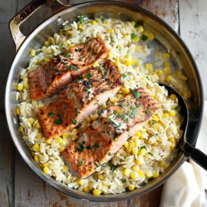 Creamed Corn Orzo with Salmon