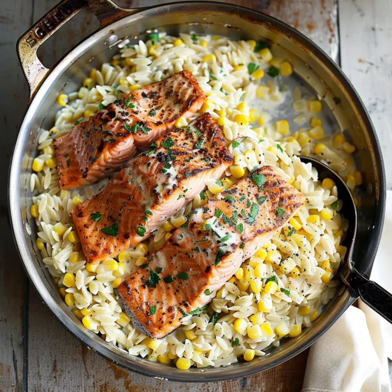 Creamed Corn Orzo with Salmon