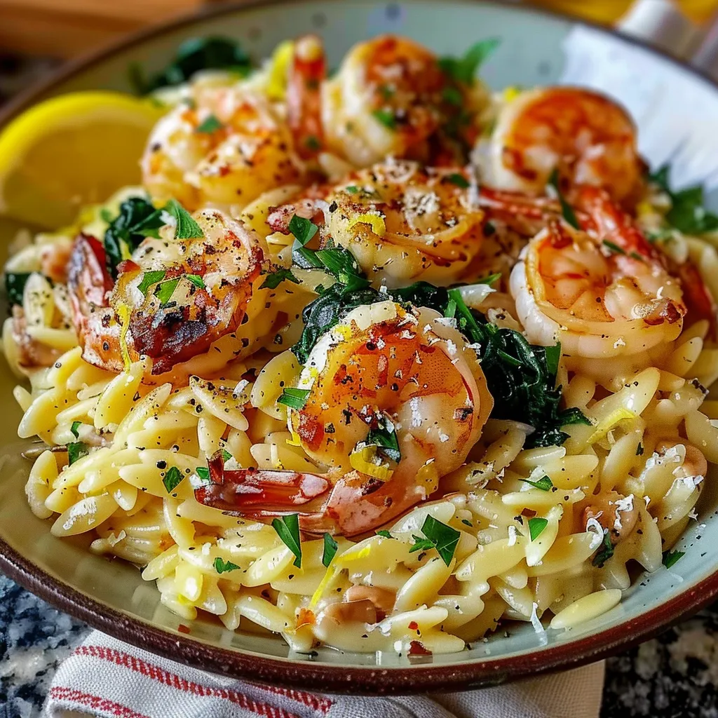 Creamy Lemon Garlic Shrimp Orzo