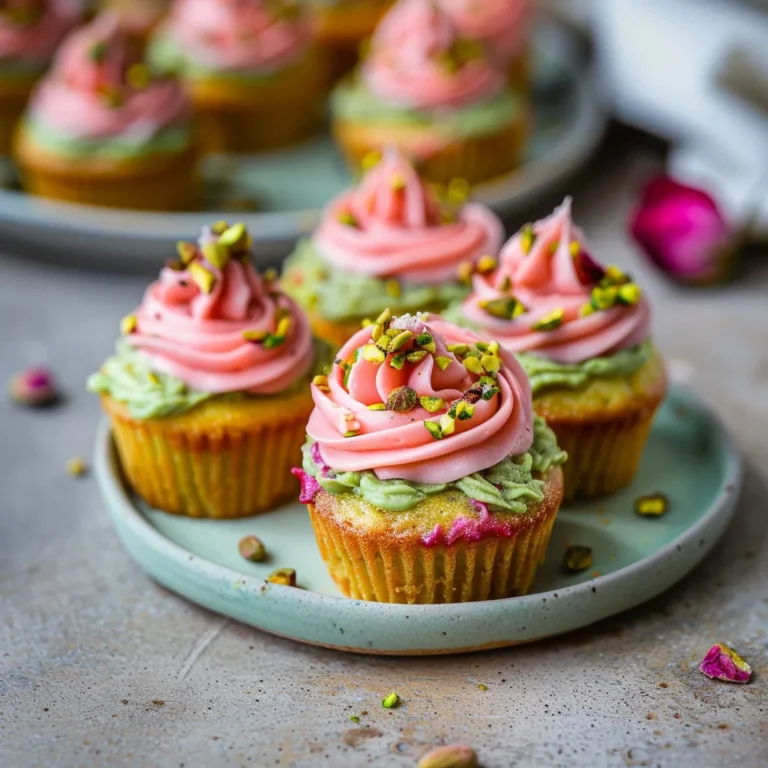 Vegan Mini Rose Pistachio Cupcakes