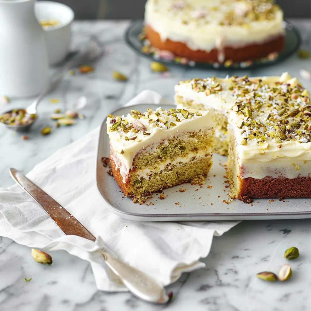 LEMON PISTACHIO CAKE WITH MASCARPONE FROSTING