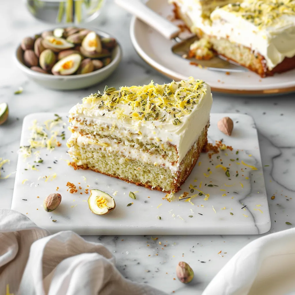 LEMON PISTACHIO CAKE WITH MASCARPONE FROSTING