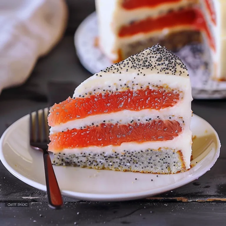 pink grapefruit and poppy seed layer cake
