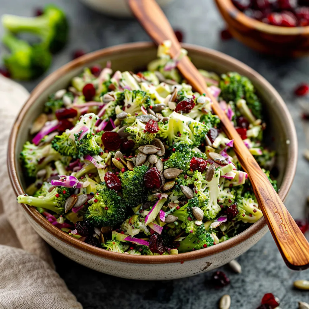 Broccoli Slaw with Dried Cranberries and Sunflower Seeds