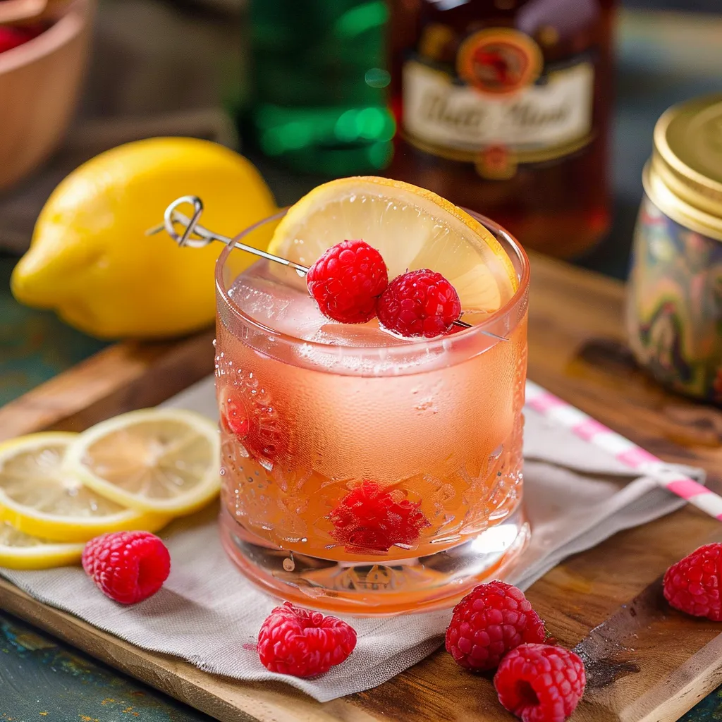 Old Fashioned Lemonade with muddled raspberries