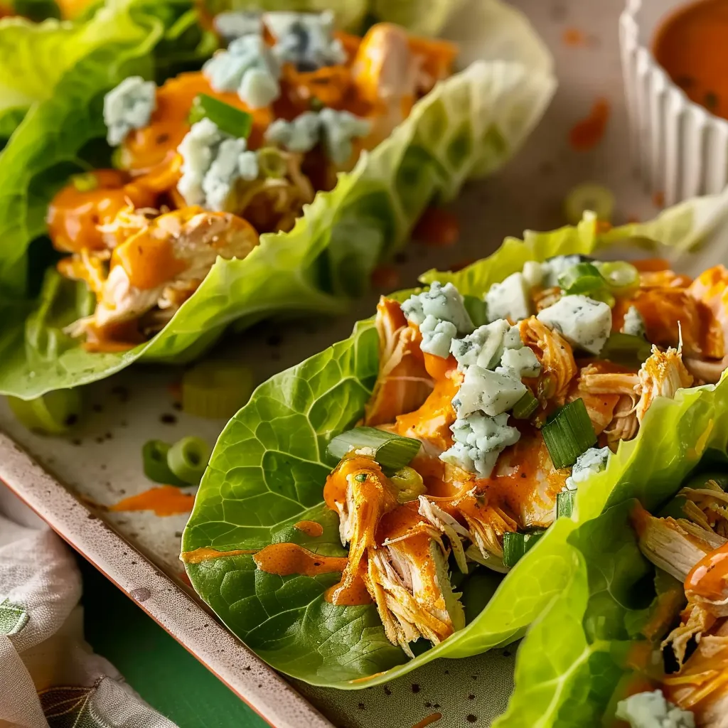 Buffalo Chicken Lettuce Wraps with Blue Cheese Crumbles