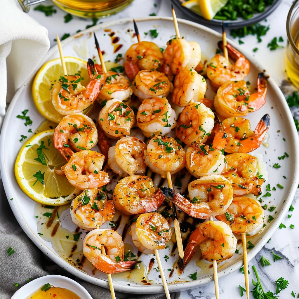 Garlic Butter Shrimp Skewers on the grill