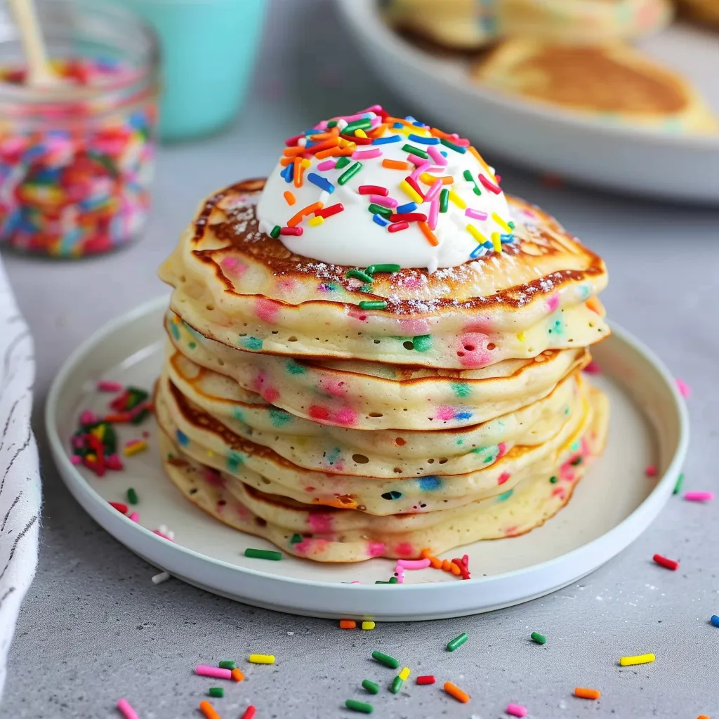 Birthday Cake Pancakes with sprinkles