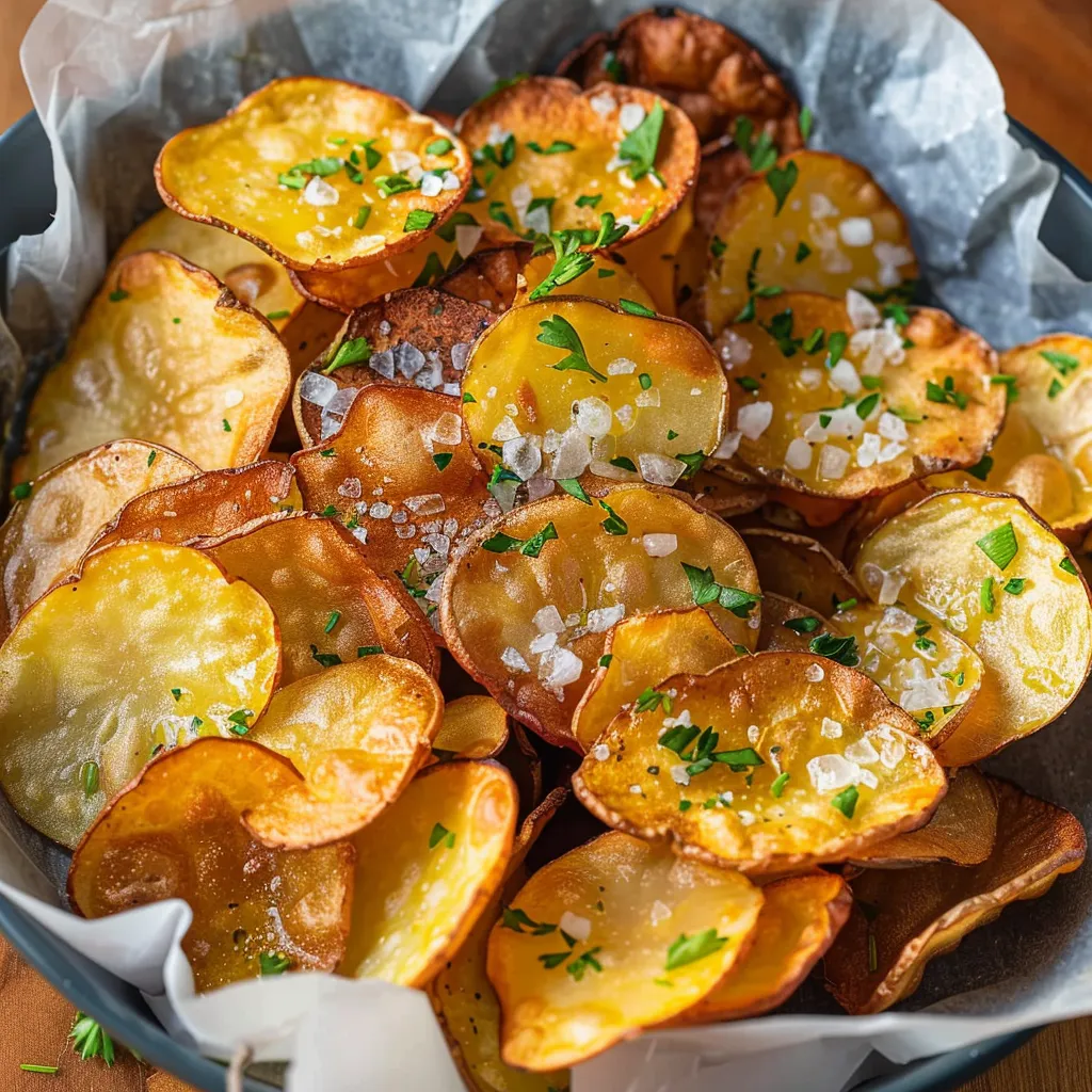 Homemade Air-Fryer Potato Chips with sea salt and vinegar