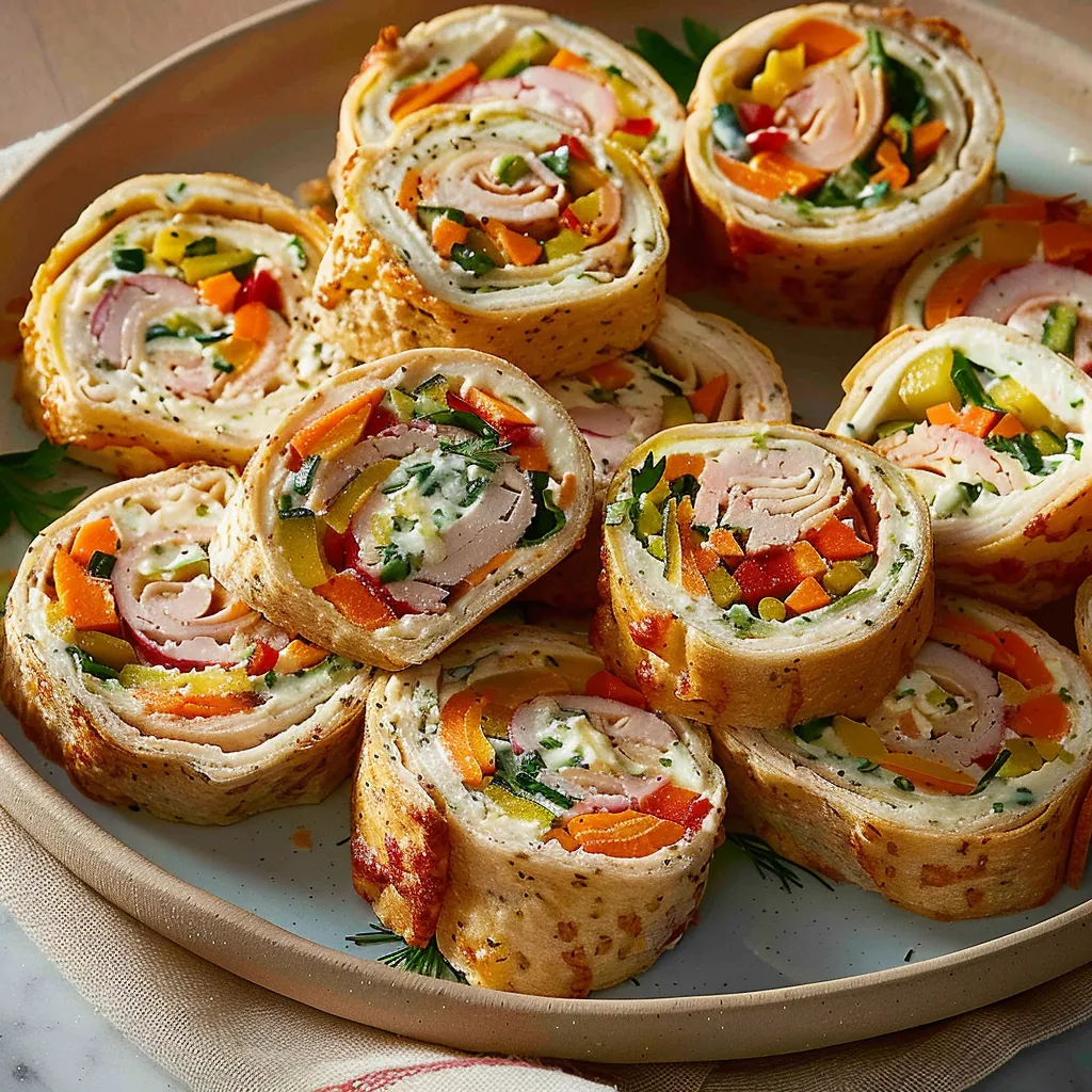 Turkey & Provolone Pinwheels with garden veggie cream cheese