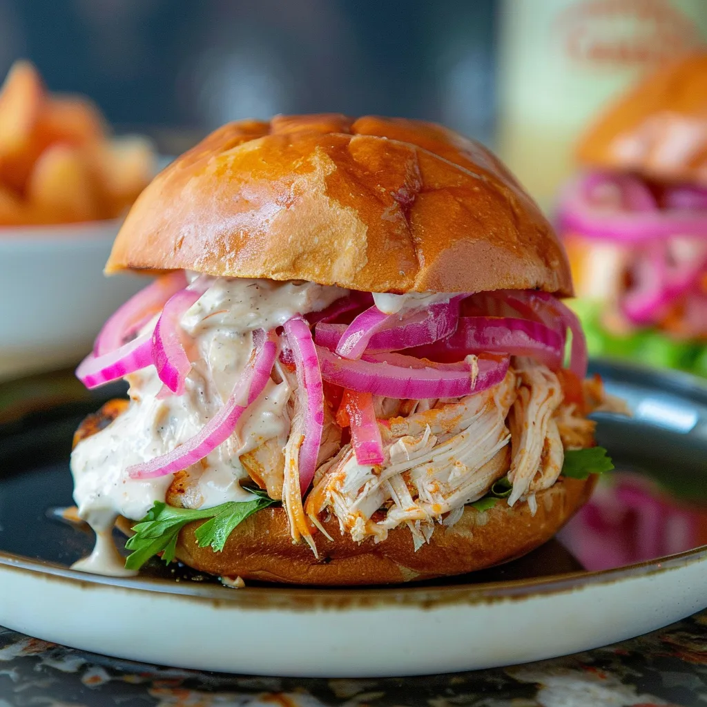 Pulled Chicken Sandwiches with Pickled Onions