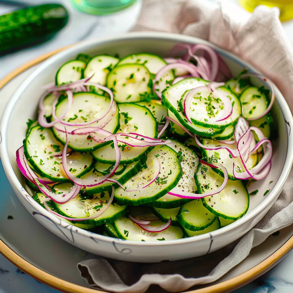 Cucumber Salad with red onion and a light vinegar dressing