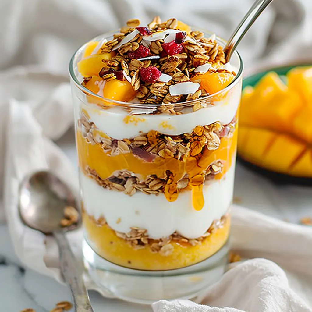 Tropical Mango & Coconut Parfaits with toasted granola